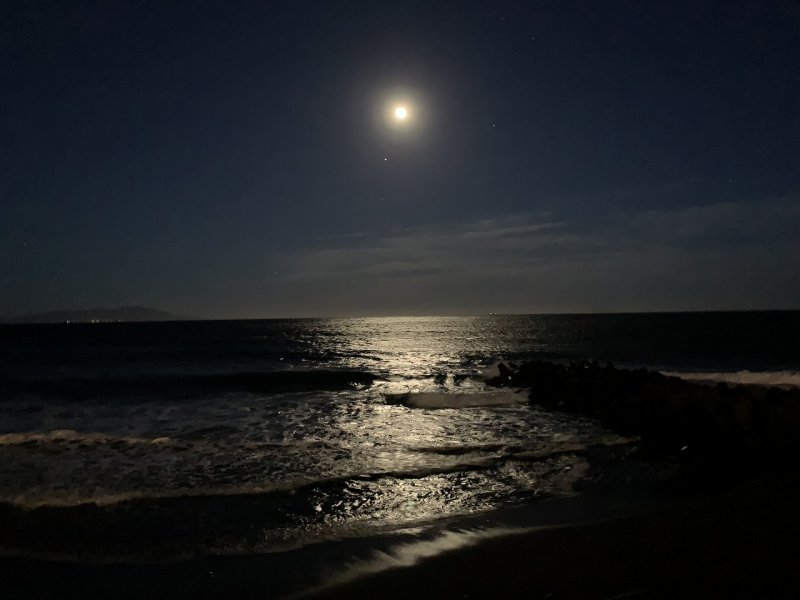 月明かりに照らされた夜の海